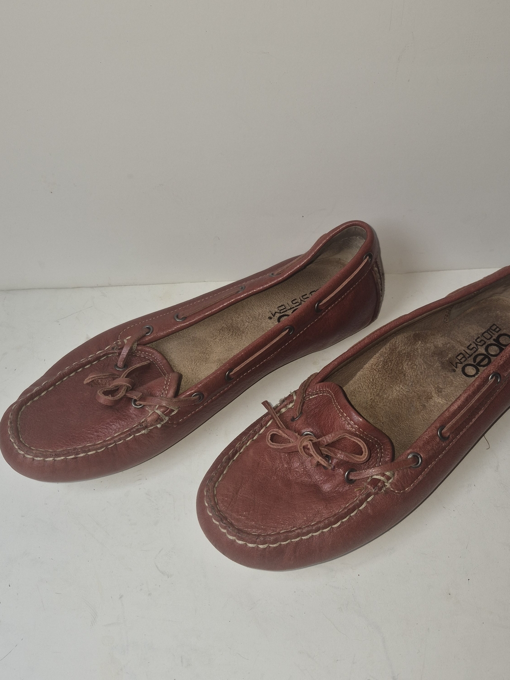 Abeo Brick Red Leather Moccasin / Driving Shoe Flats with Bow Accent